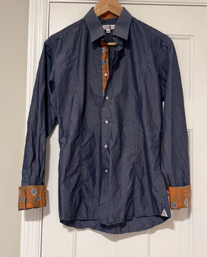 Coton Doux Parisian Luxury Blue Slim Dress Shirt Paisley Accents Sz 39 / 15.5